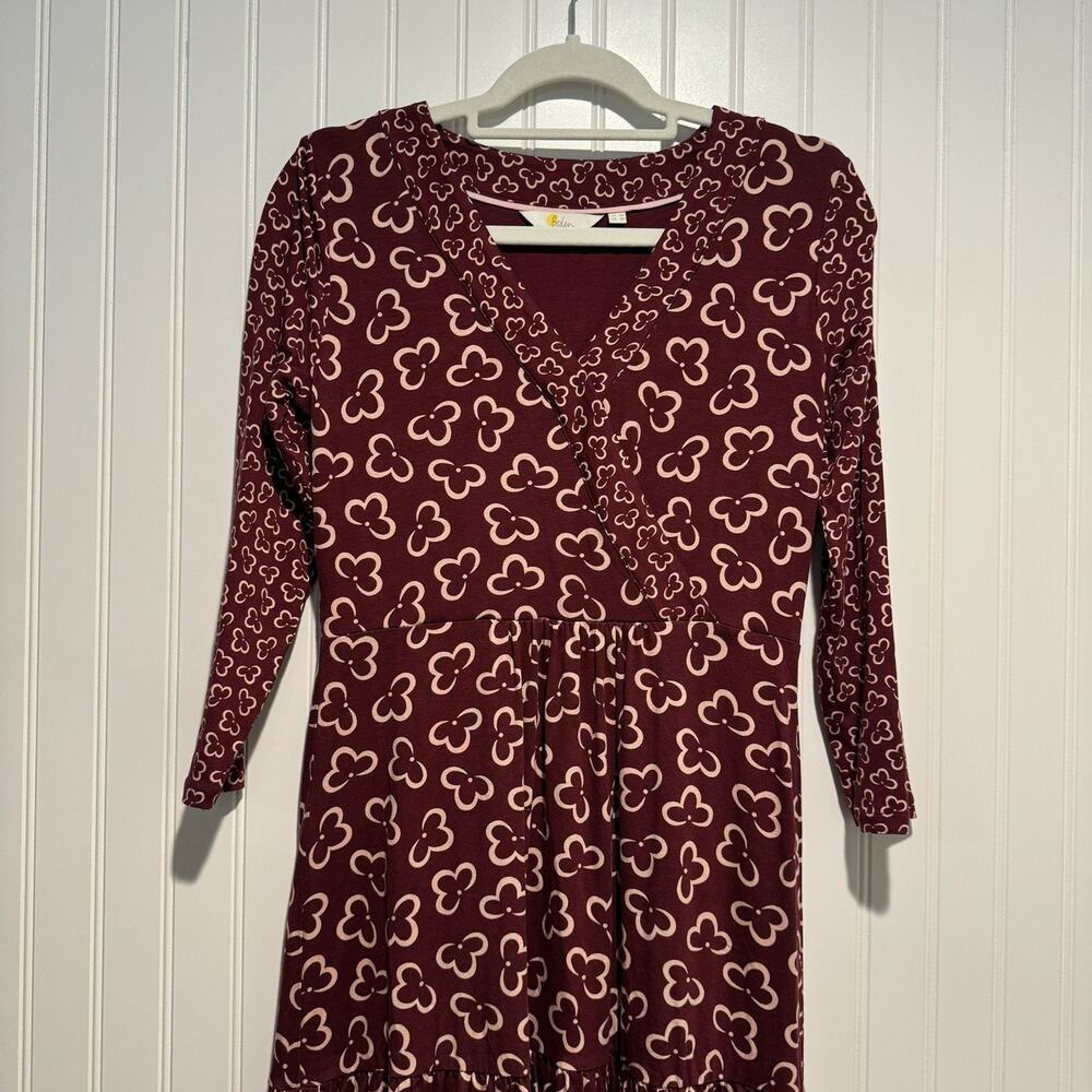 Boden Surplice Burgundy Floral Dress Size 2 Jersey Knit - Picture 2 of 6